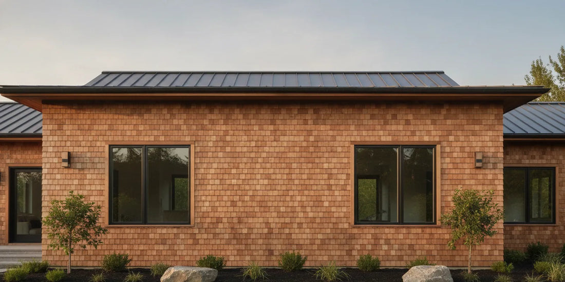 Wood shingle siding on a carefully detailed custom home exterior