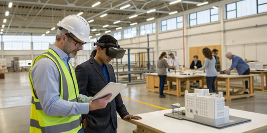 Workers at a workforce development center use VR for hands-on job training.
