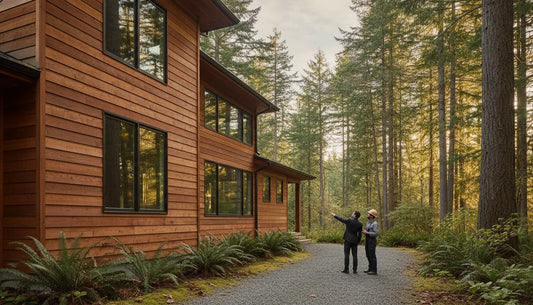 Luxury home with western red cedar siding in a Pacific Northwest setting